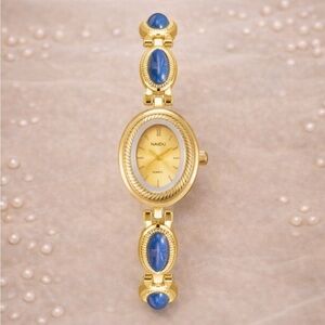 Vintage Lapis Lazuli Oval Gold Bracelet Watch